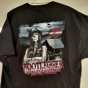 Harley-Davidson Bootlegger Black Gothic Suger Skull Design Graphic Tee, XL